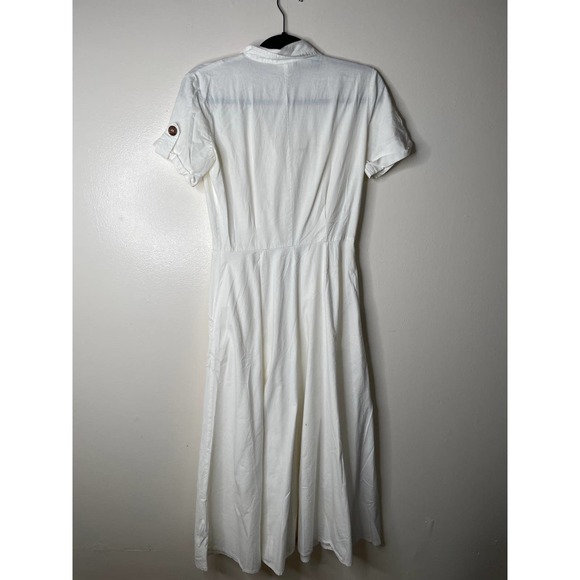 Vintage 90s Rabbit Designs White Tortoiseshell Button Front Midi Shirt Dress 6 - Picture 16 of 16
